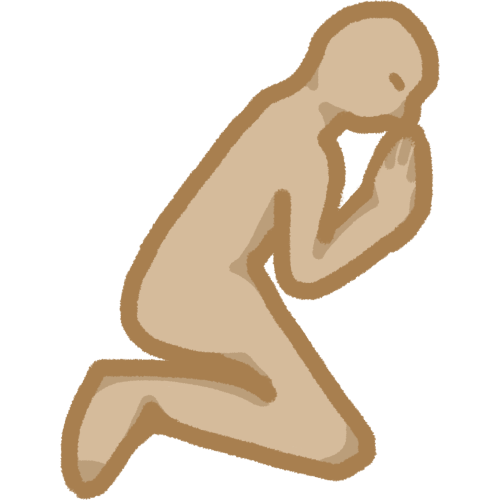 a person kneeling with their head down towards their hands in a prayer position